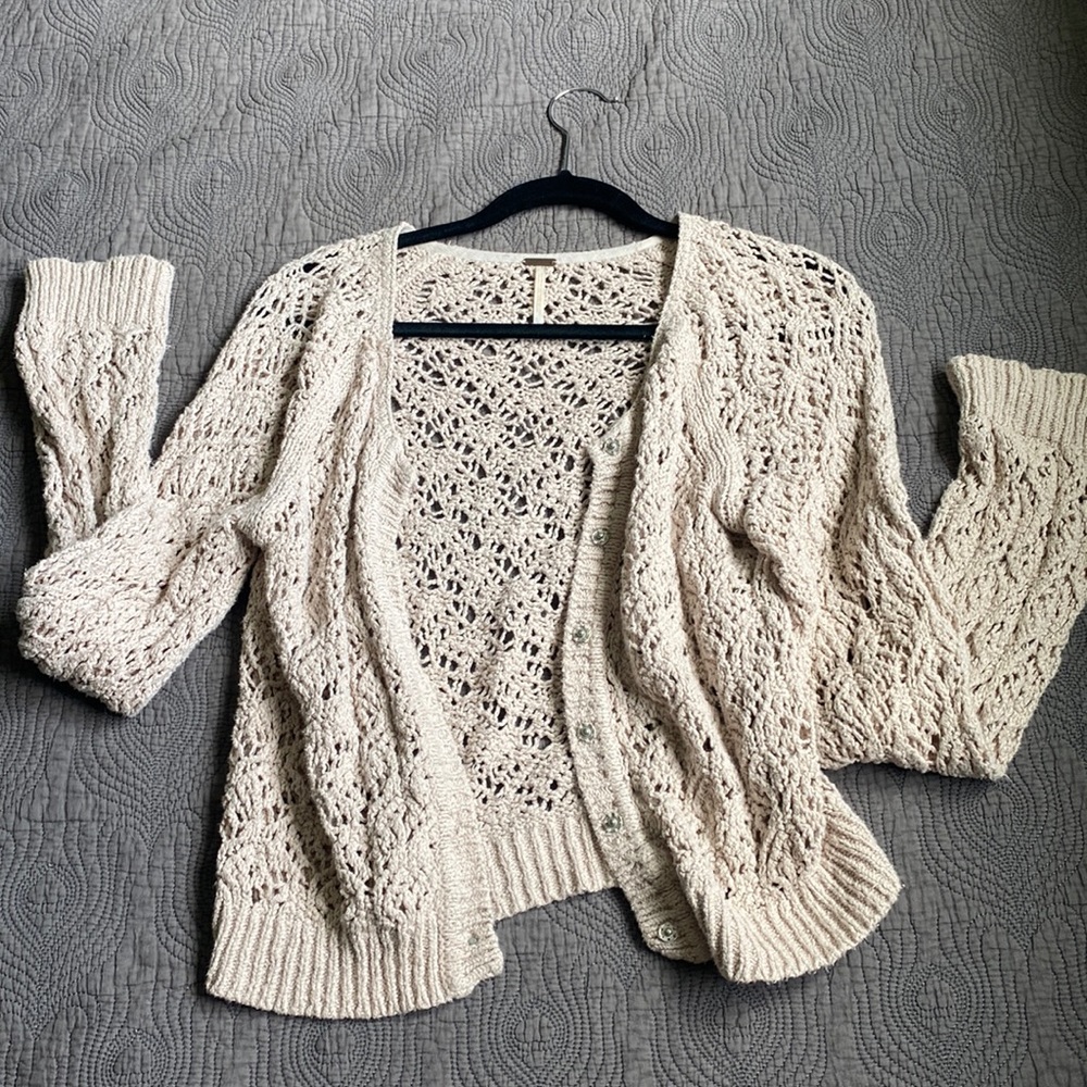 Free People Eyelet Button Up Sweater